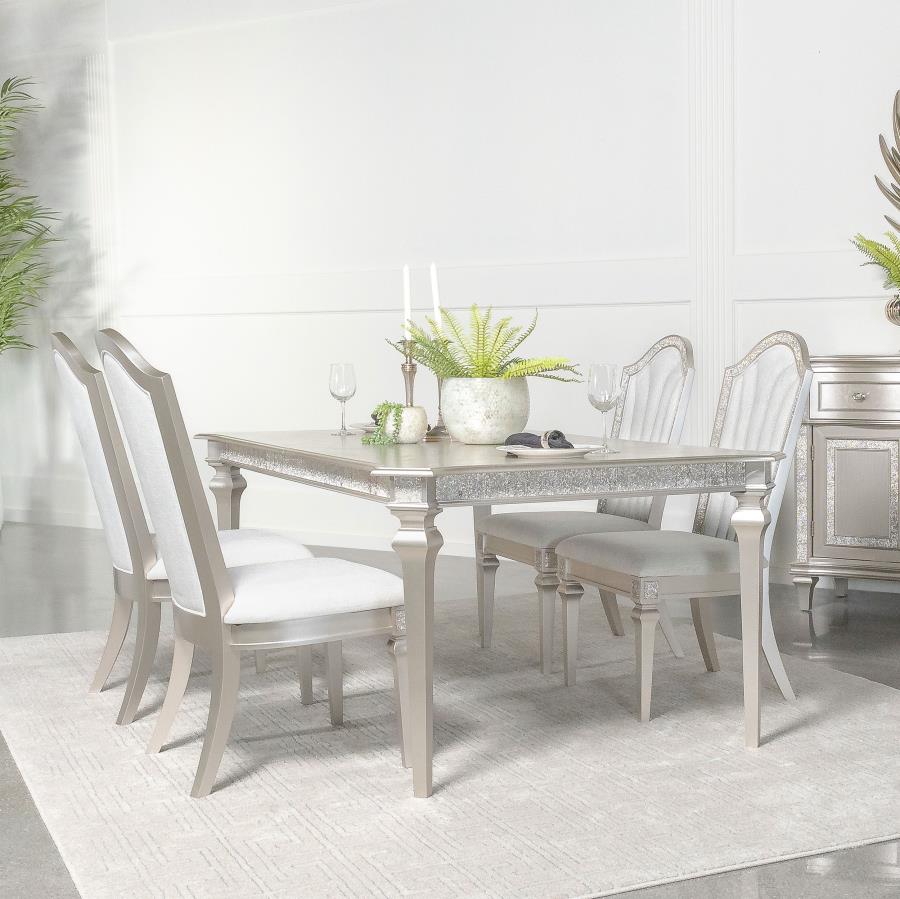 5PC SILVER OAK DINING SET WITH IVORY CHAIRS