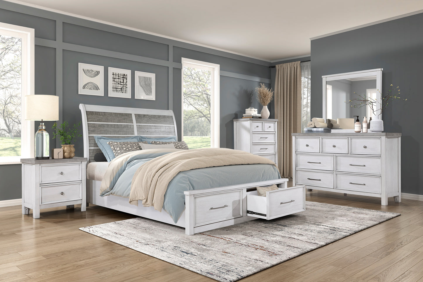 AMBROSE COLLECTION QUEEN PLATFORM/STORAGE 4 PC BEDROOM SET