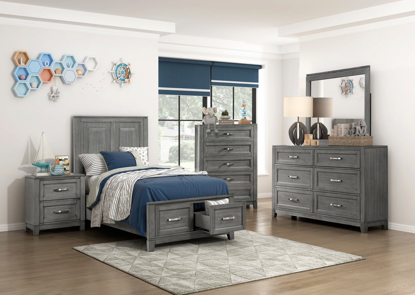 GARRETSON COLLECTION TWIN 4 PC BEDROOM SET PLATFORM/STORAGE (B,D,M,N)