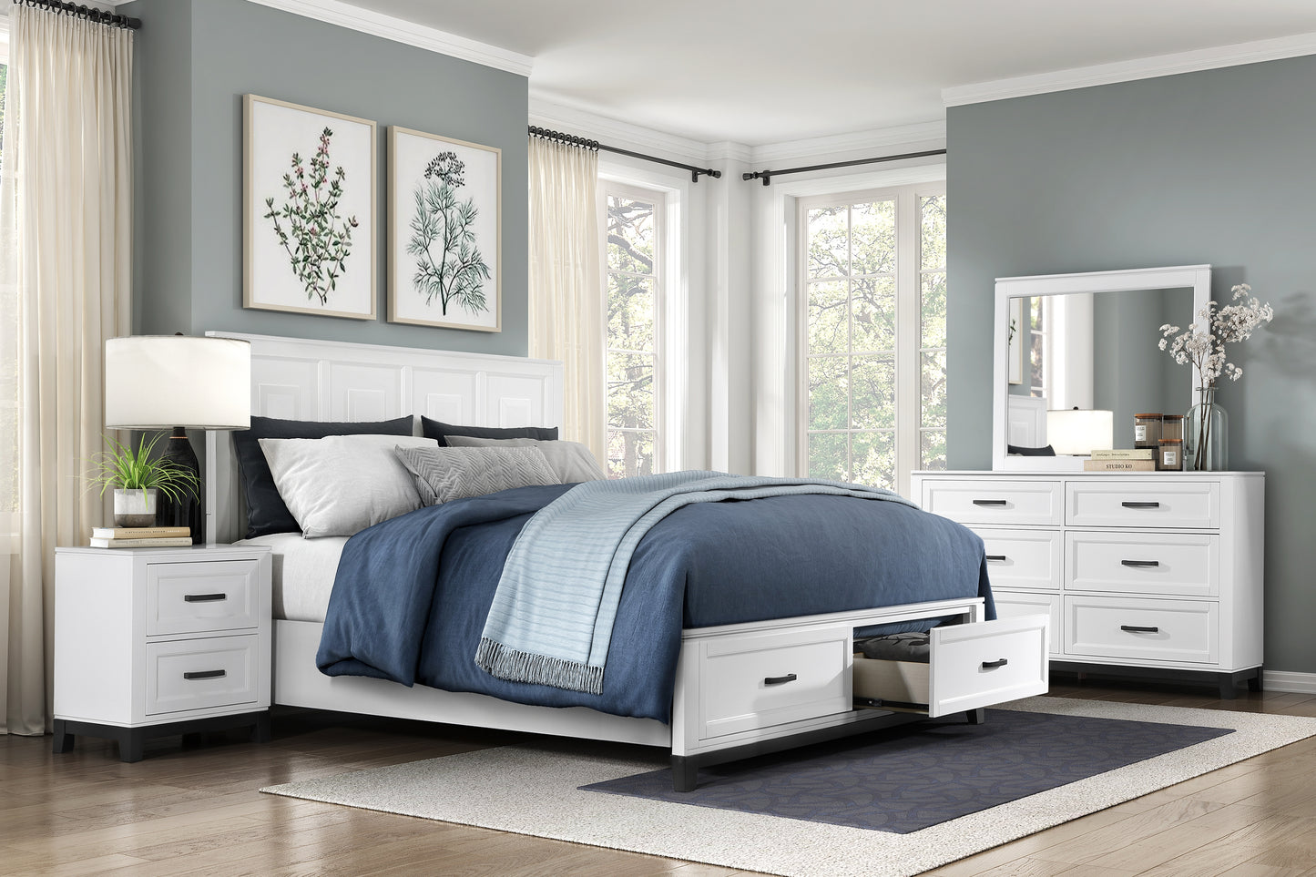 GARRETSON COLLECTION QUEEN WHITE BEDROOM SET PLATFORM/STORAGE BED (B,D,M,N)