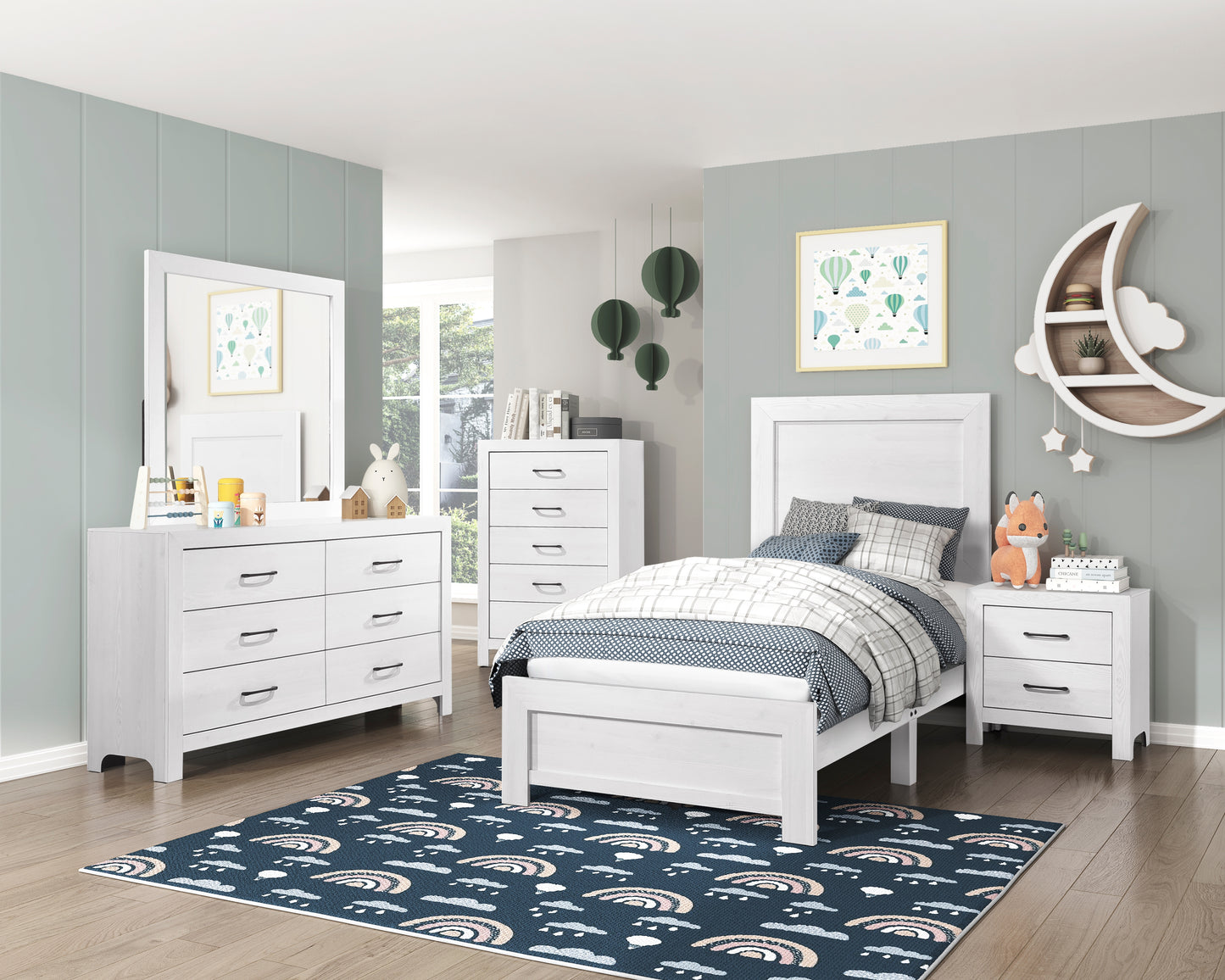 CORBIN COLLECTION TWIN 4 PC BEDROOM SET WHITE (B,D,M,N)