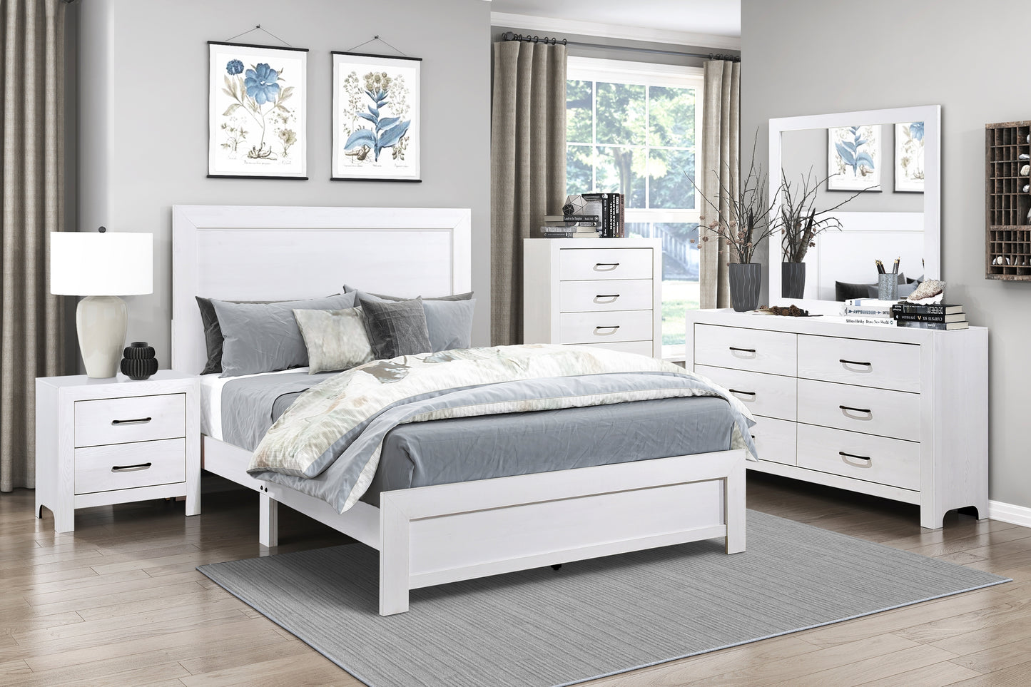 CORBIN COLLECTION FULL 4 PC BEDROOM SET WHITE (B,D,M,N)