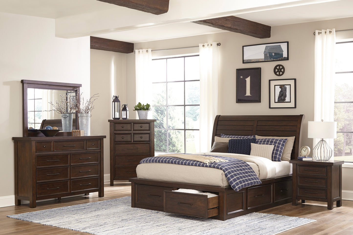 LOGANDALE COLLECTION QUEEN 4PC PLATFORM/STORAGE BEDROOM SET (B,D,M,N)
