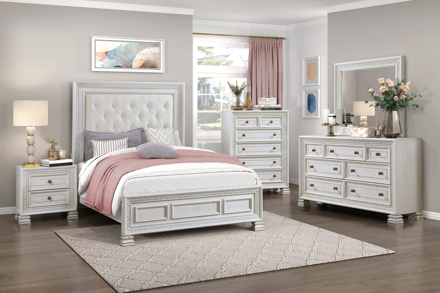 THEODORA COLLECTION QUEEN 4 PC BEDROOM SET (B,D,M,N)