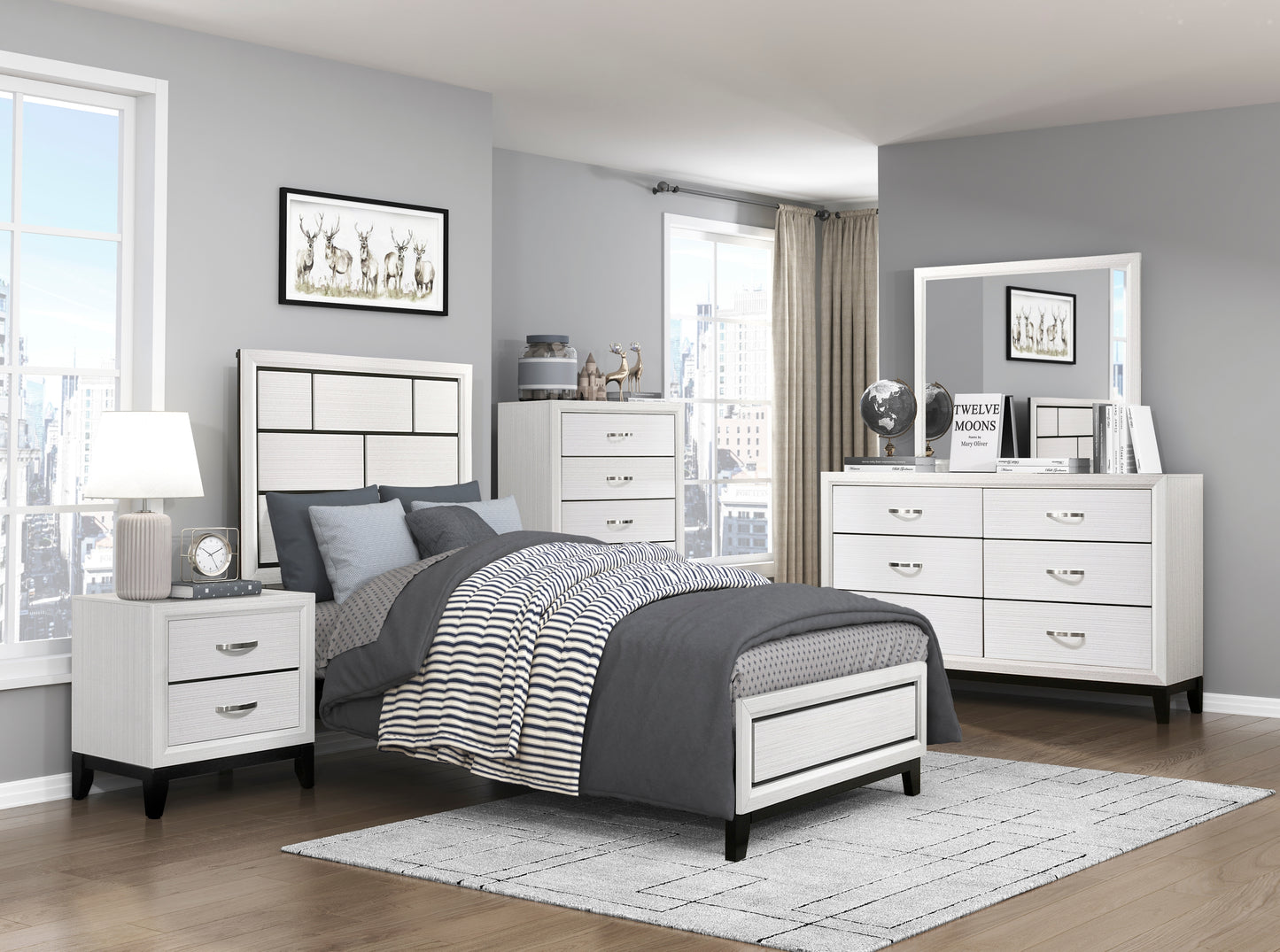 DAVI COLLECTION TWIN 4 PC BEDROOM SET (B,D,M,N)