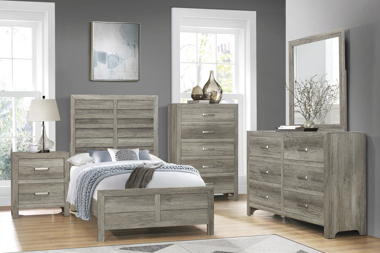 MANDAN COLLECTION TWIN 4 PC BEDROOM SET (B,D,M,N) GRAY