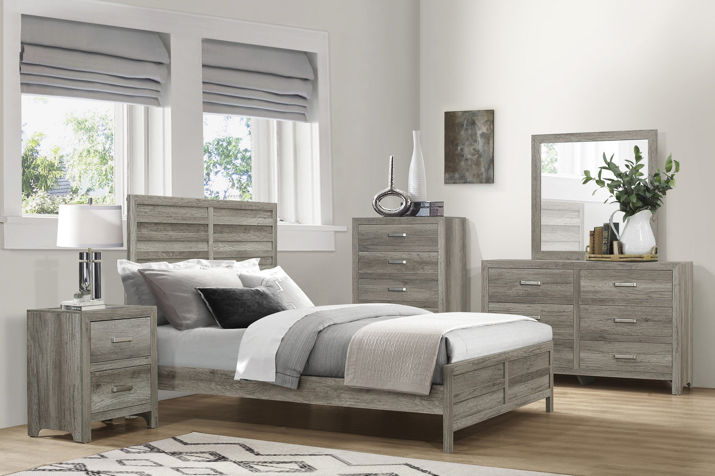 MANDAN COLLECTION FULL 4 PC BEDROOM SET (B,D,M,N) GRAY