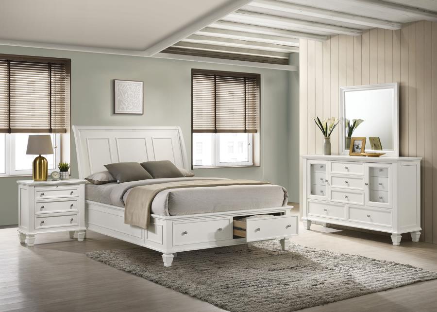 Sandy Beach 4-piece Queen Bedroom Set Cream White with Storage (B,D,M,N)