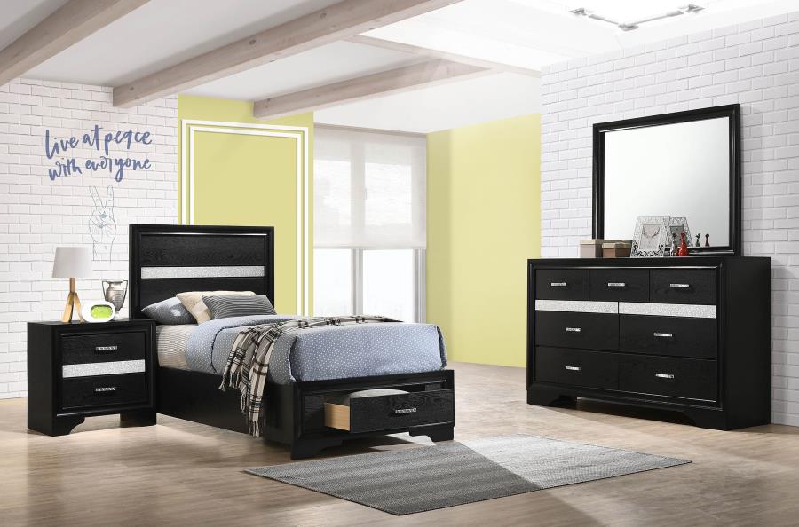Miranda 4-piece Twin Platform/Storage Bedroom Set Black (B,D,M,N)