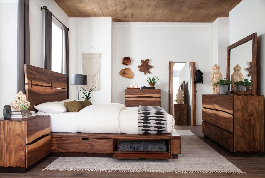 Winslow 4-piece Queen Platform/Storage Bedroom Set Smokey Walnut (B,D,M,N)
