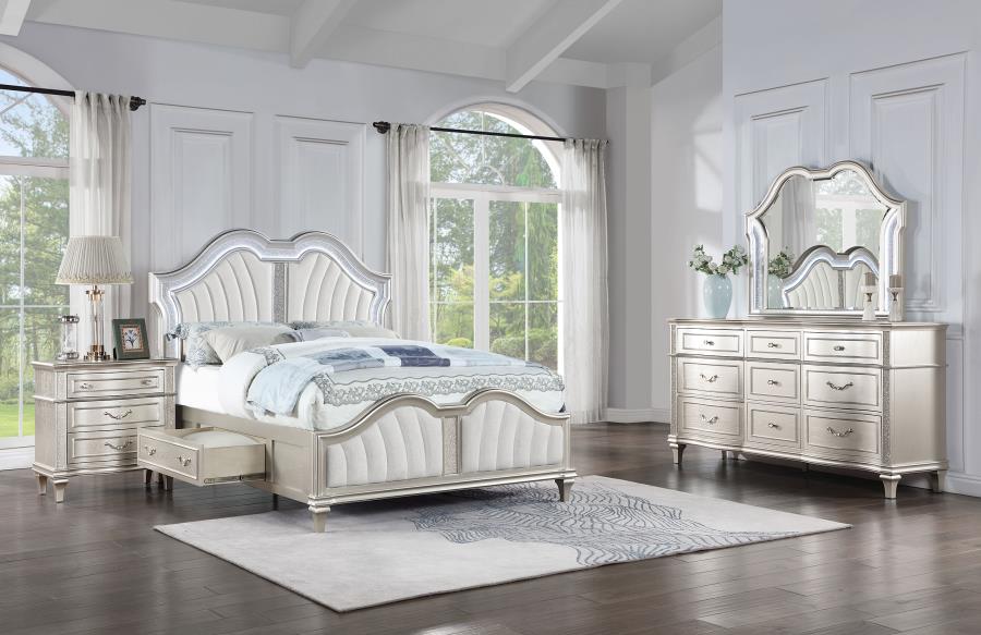 Evangeline 4-piece Queen Platform/Storage Bedroom Set Silver Oak with Storage (B,D,M,N)