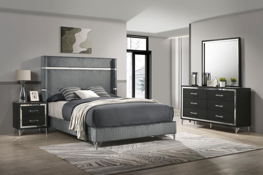 Lucia 4-piece Queen Bedroom Set Grey and Black (B,N,D,M)