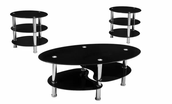 #3101 3PC BLACK & CHROME END TABLE SET