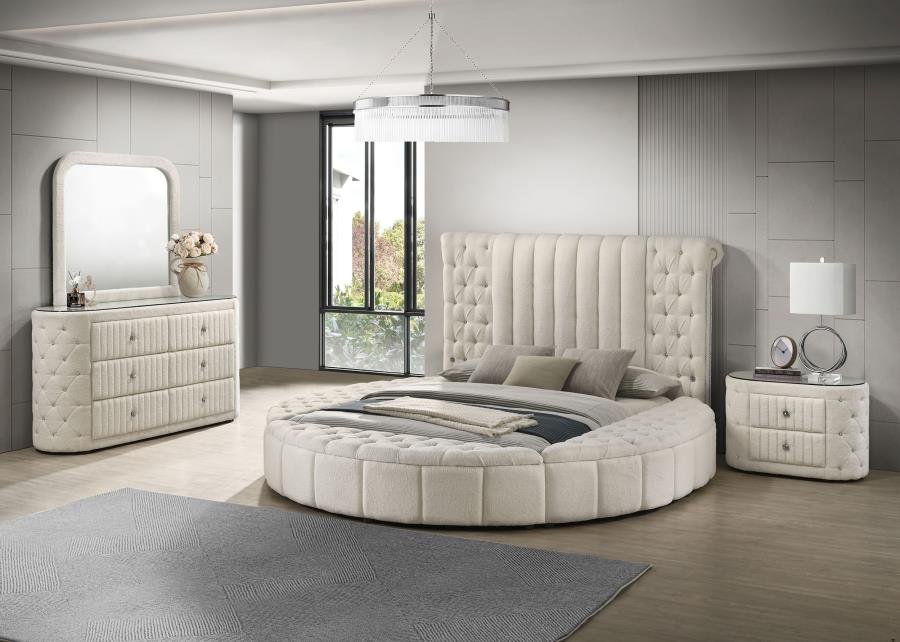Sonya 4-piece Upholstered Queen Bedroom Set Ivory (B,D,M,N)