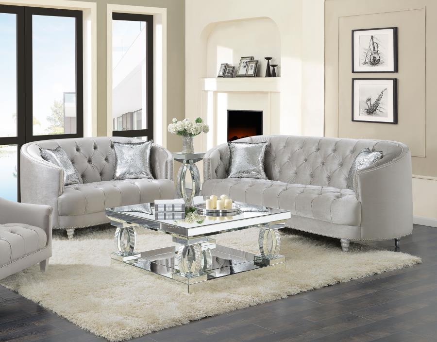 Avonlea 2-piece Upholstered Sloped Arm Sofa Set Grey Velvet
