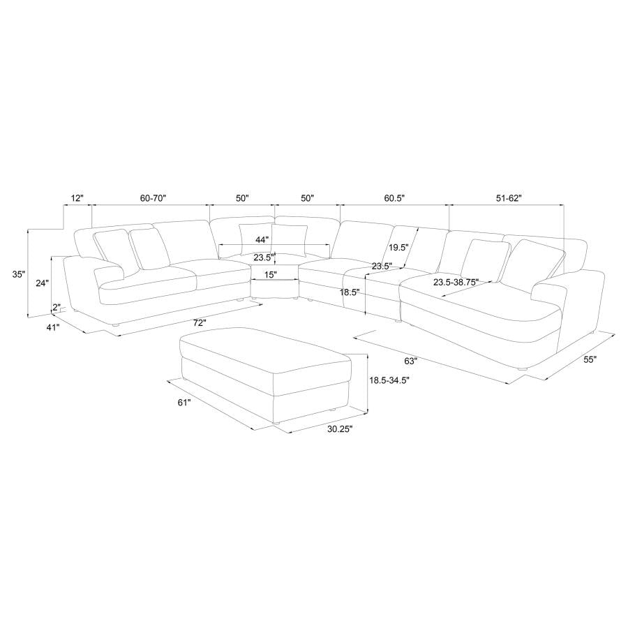Emberson 4-piece Upholstered Modular Sectional Sofa with Ottoman Ivory