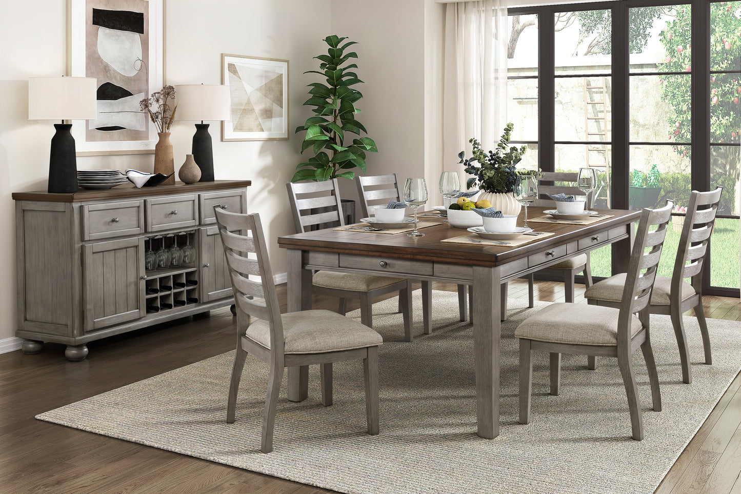 TIGARD COLLECTION 7PC CHERRY & GRAY DINING SET