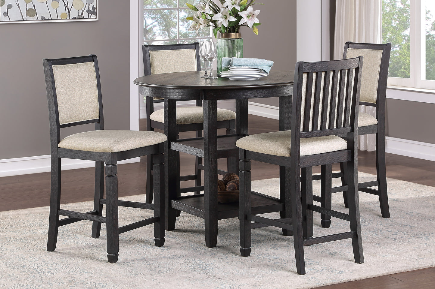ASHER COLLECTION 5 PC BLACK COUNTER HEIGHT DINING SET