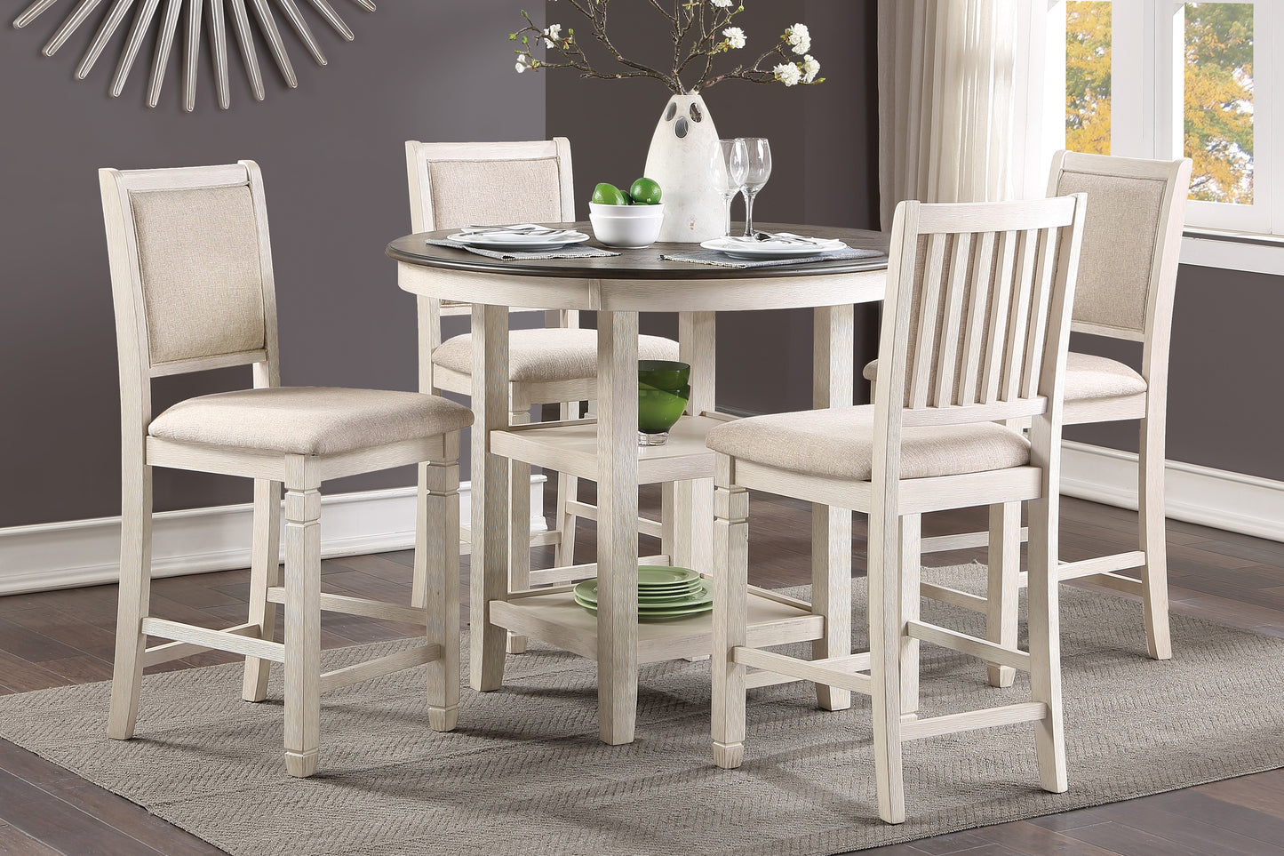 ASHER COLLECTION 5 PC WHITE COUNTER HEIGHT DINING SET