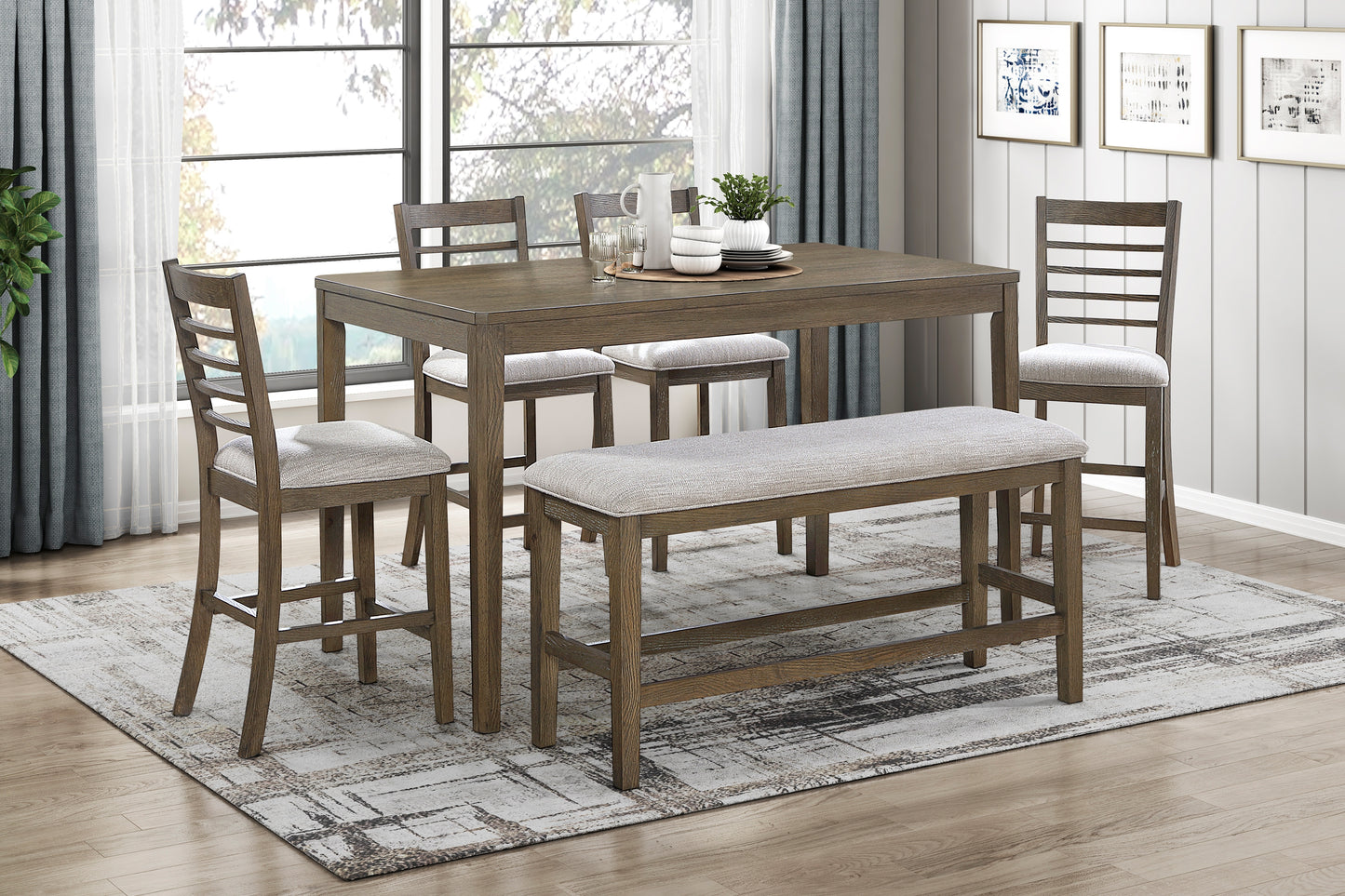 EMILIA COLLECTION 6PC COUNTER HEIGHT DINING SET LIGHT BROWN