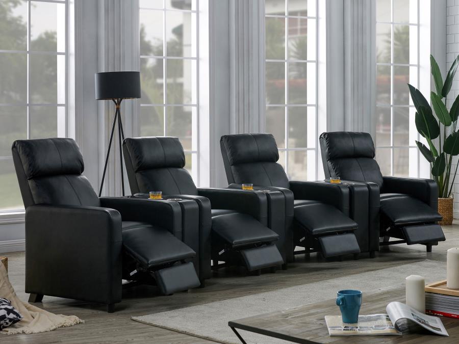 7 PC Toohey Upholstered Tufted Recliner Living Room Set Black w/Cup Holders
