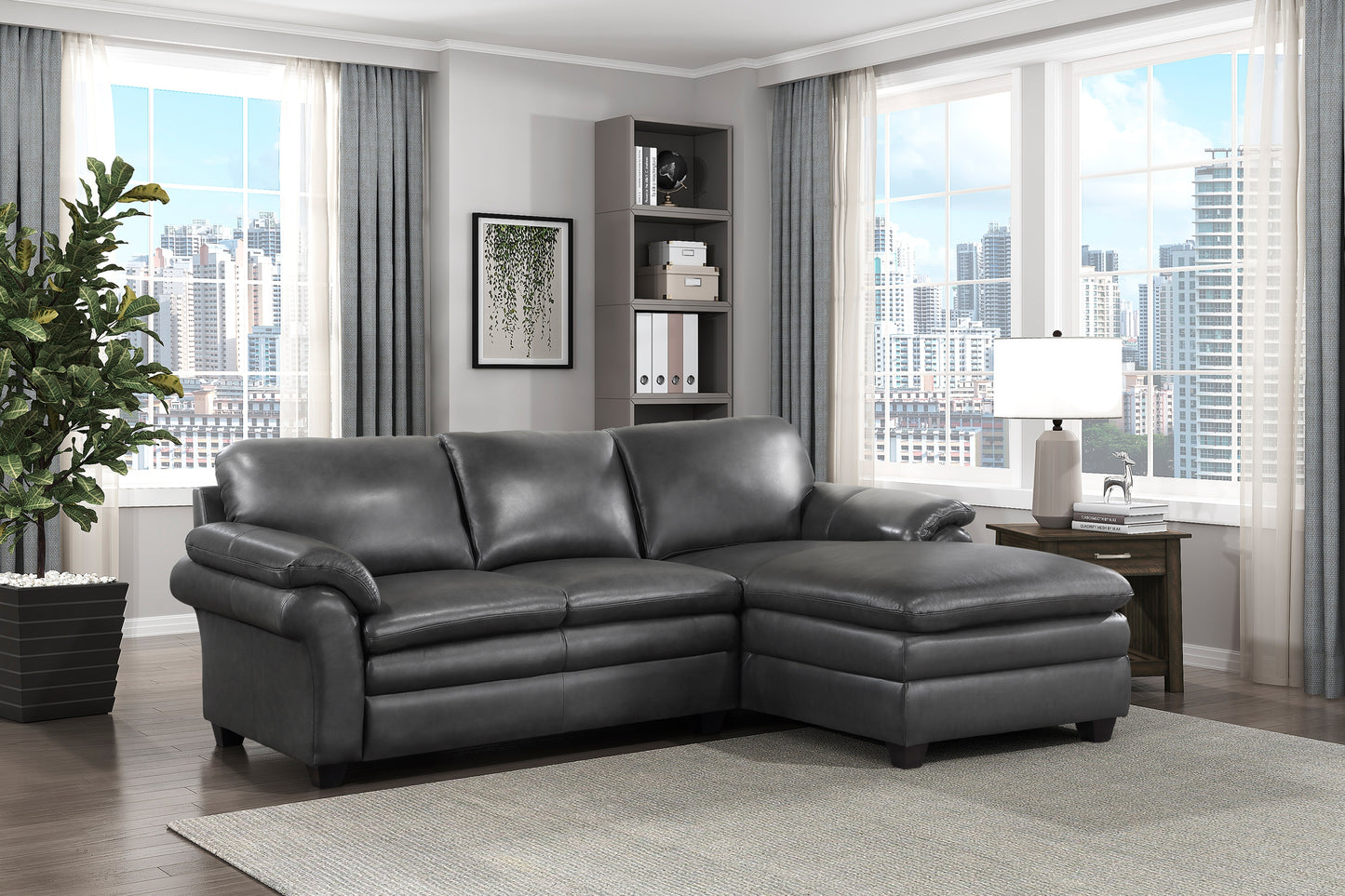 EXTON COLLECTION 2PC TOP GRAIN LEATHER MATCH SECTION GRAY