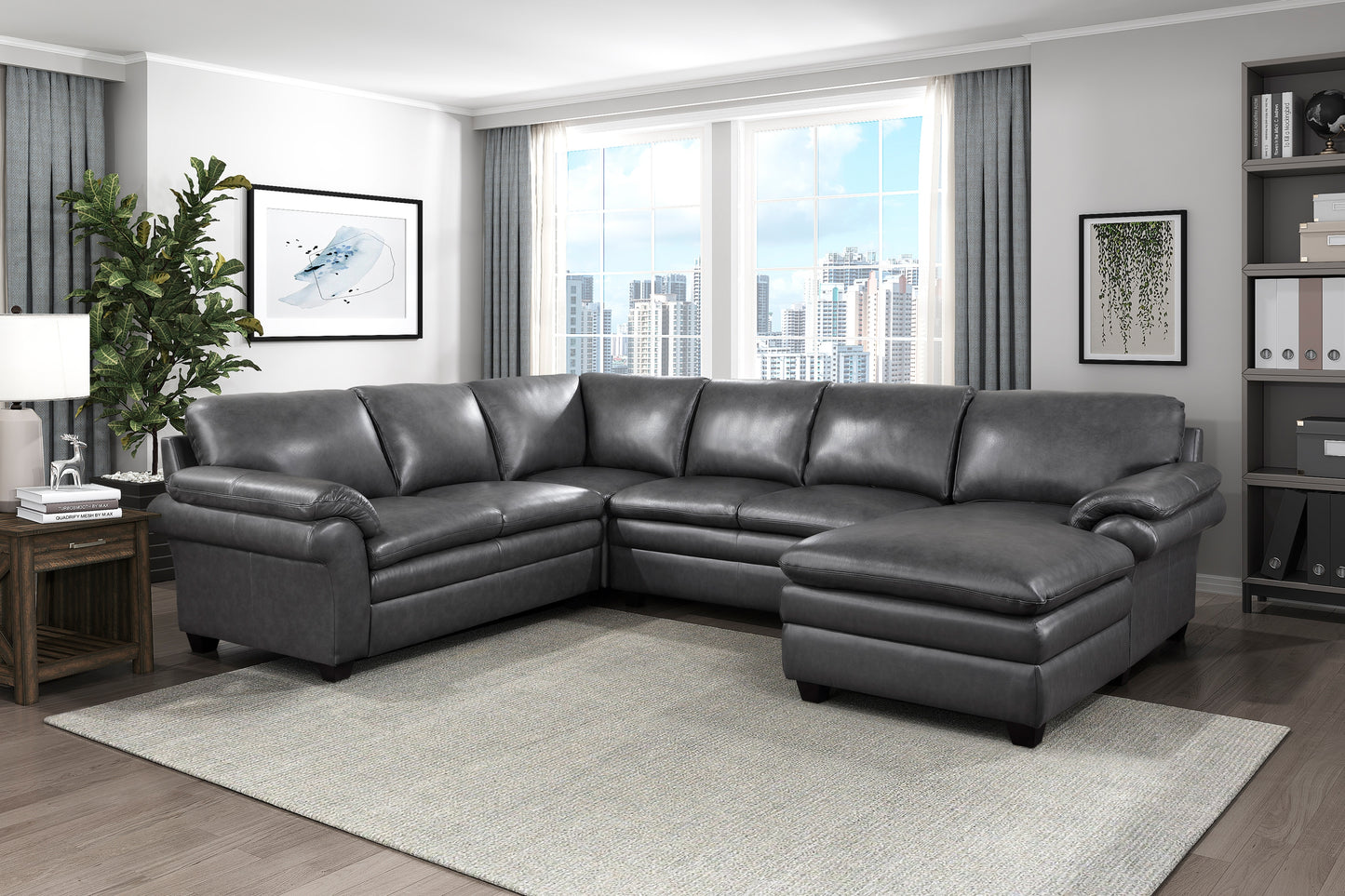 EXTON COLLECTION SECTIONAL TOP GRAIN LEATHER MATCH GRAY