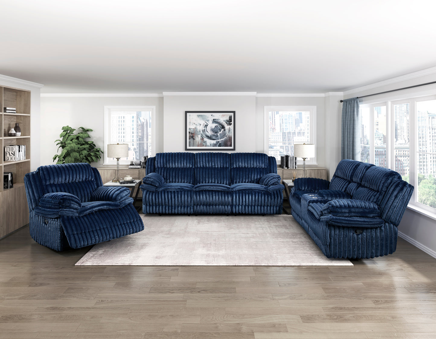 GOODLAND COLLECTION RECLINING 3 PC SOFA SET BLUE