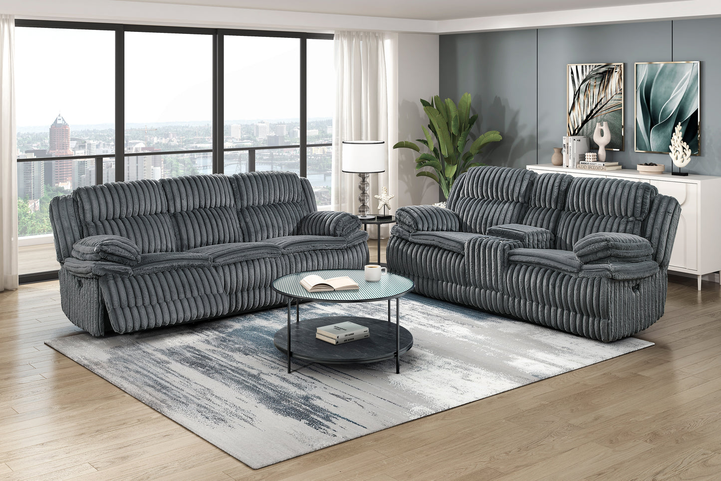 GOODLAND COLLECTION RECLINING 2 PC SOFA LOVESEAT DARK GRAY