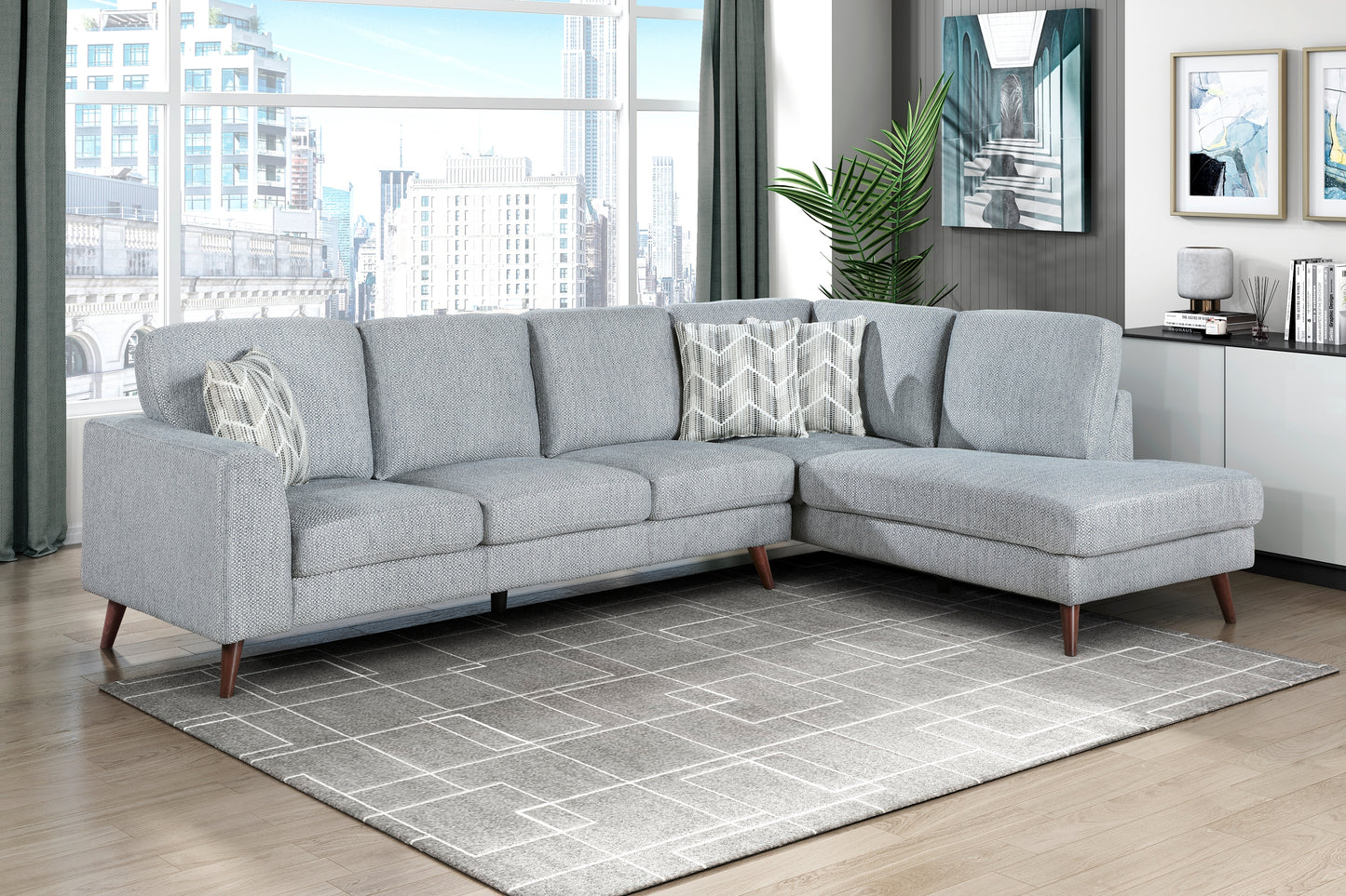 BROADWAY COLLECTION 2PC SECTIONAL LIGHT BLUE-GRAY
