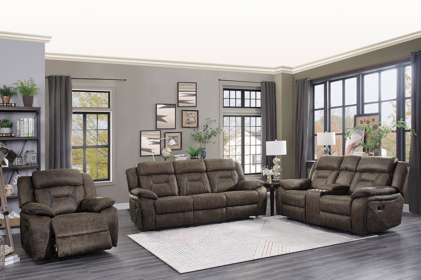 MADRONA HILL COLLECTION 3PC RECLINING SOFA, LOVESEAT AND CHAIR DARK BROWN