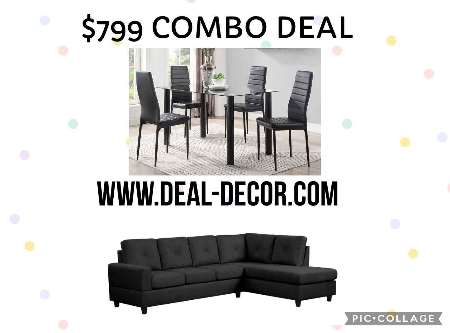 COMBO BLACK DESMOND SECTIONAL & 5PC DINING SET