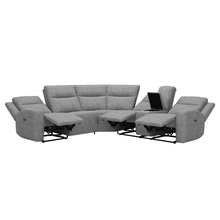 MADDOX COLLECTION GRAY FABRIC POWER RECLINING SECTIONAL WITH USB