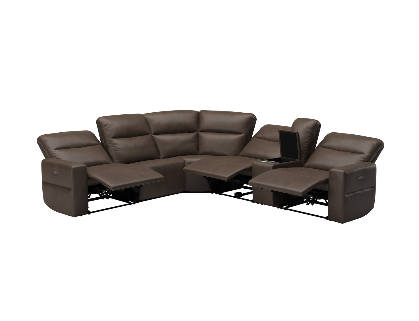 PAX COLLECTION BROWN GENUINE LEATHER MATCH POWER RECLINING SECTIONAL
