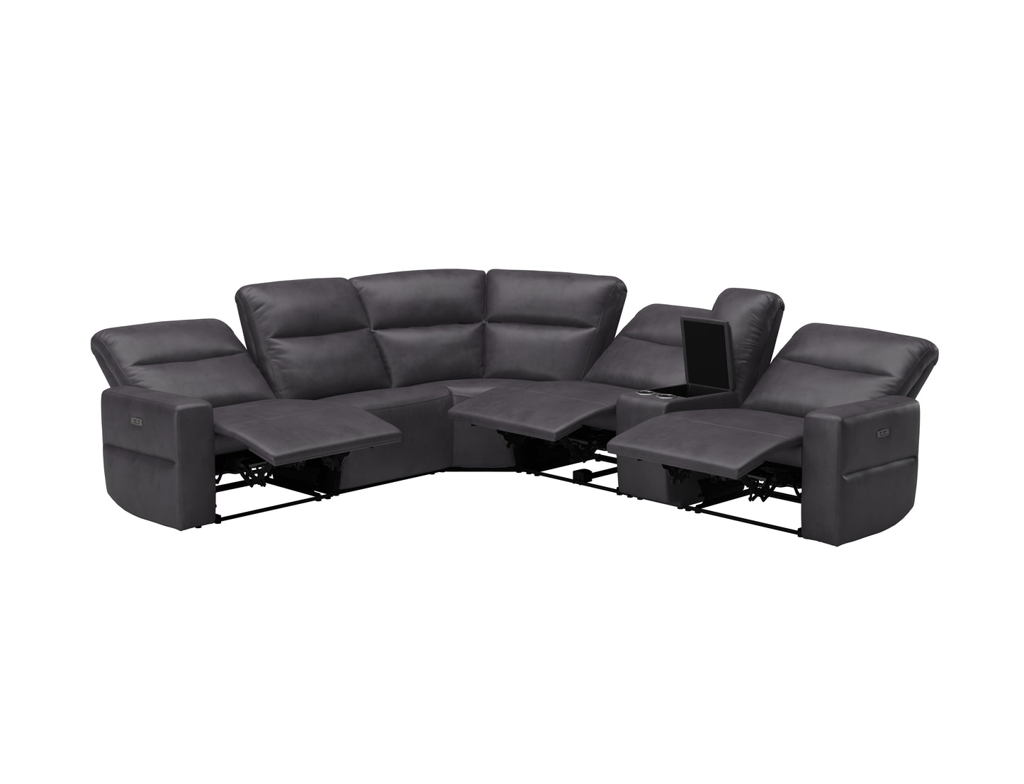 PAX COLLECTION CHARCOAL GENUINE LEATHER MATCH POWER RECLINING SECTIONAL