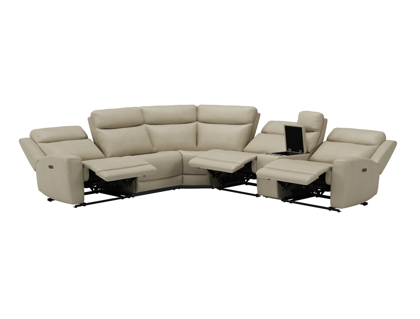 BEIGE GENUINE LEATHER MATCH POWER RECLINING SECTIONAL