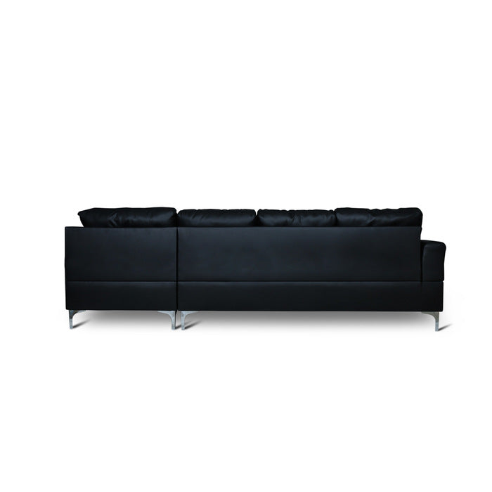 BLACK TUFTED SECTIONAL WITH SILVER LEGS