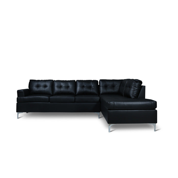BLACK TUFTED SECTIONAL WITH SILVER LEGS