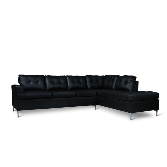BLACK TUFTED SECTIONAL WITH SILVER LEGS