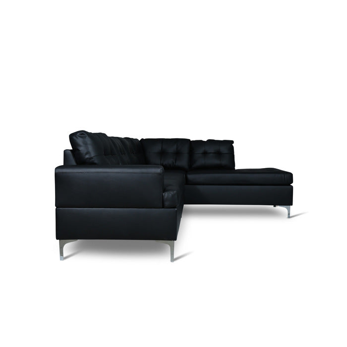 BLACK TUFTED SECTIONAL WITH SILVER LEGS