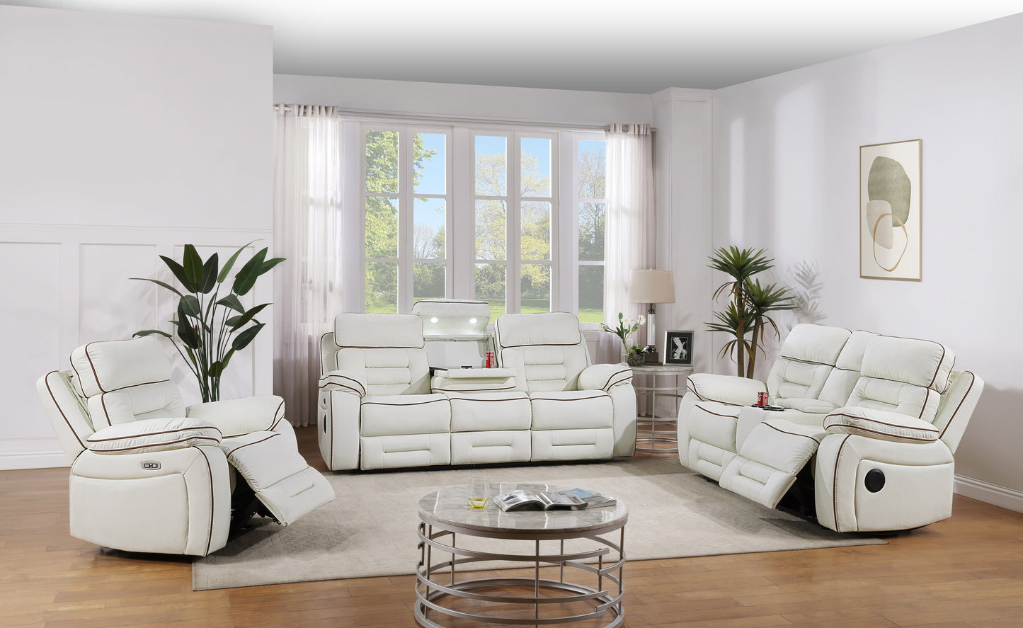 APOLLO COLLECTION POWER RECLINING 3PC SOFA SET WHITE