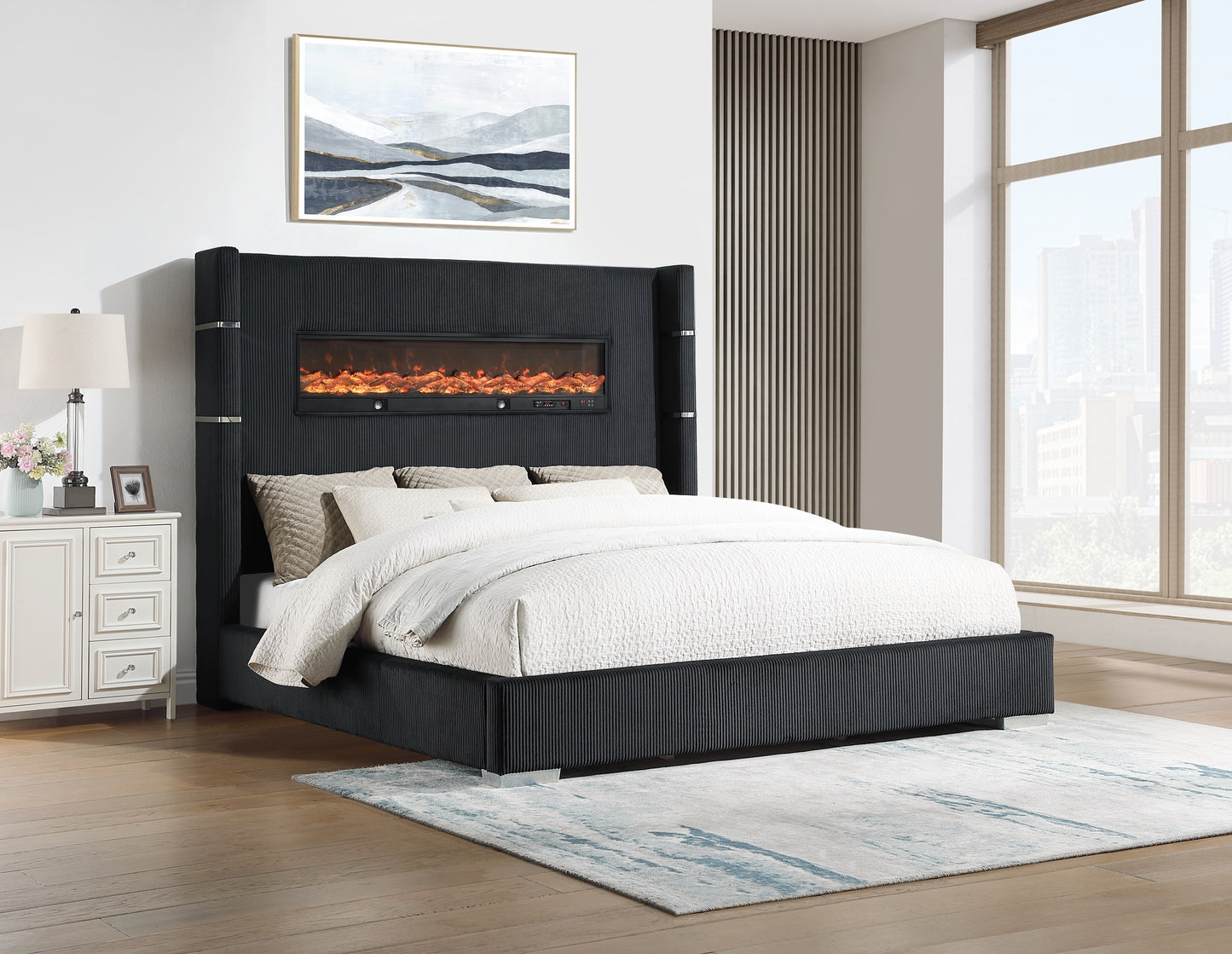 Vadra Collection Black Fireplace King Bed