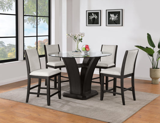 5PC ESPRESSO & BEIGE GLASS TOP DINING SET