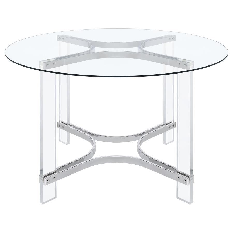 Keeling 5-piece Round Glass Top Acrylic Dining Set Chrome