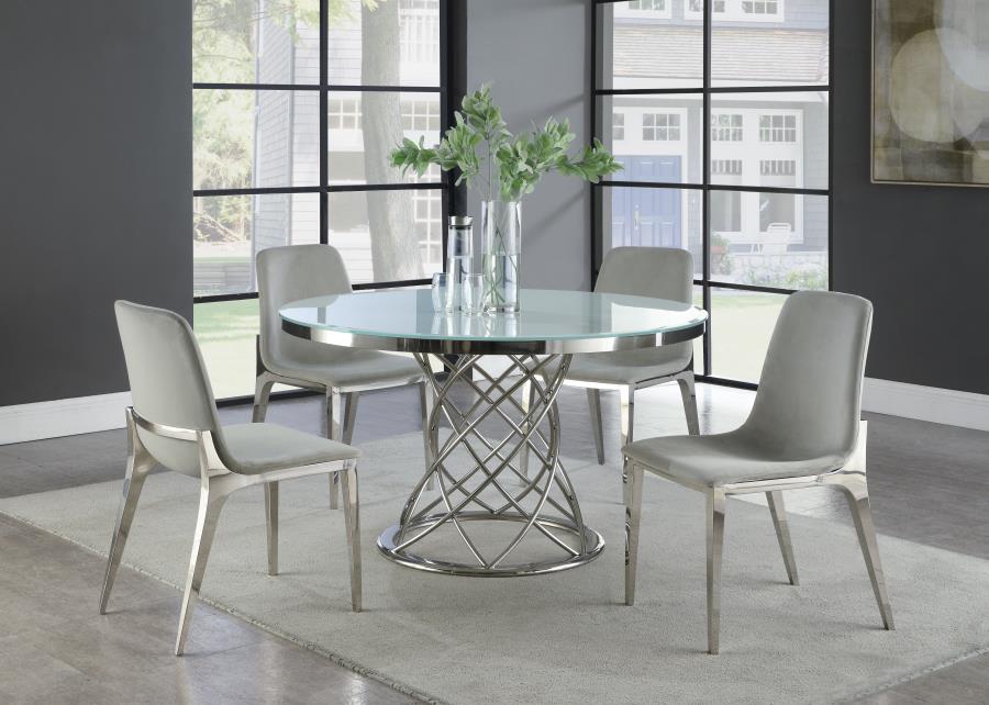 Irene 5-piece Round Glass Top Dining Set White and Chrome-LIMITED STOCK!