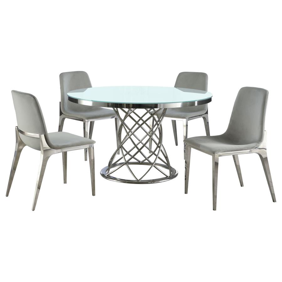 Irene 5-piece Round Glass Top Dining Set White and Chrome-LIMITED STOCK!