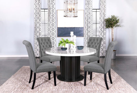 Sherry 5-piece Round Marble Top Dining Table Set Gray