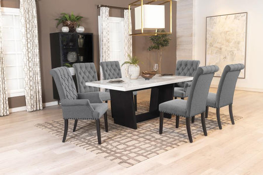 Sherry 7-piece Rectangular Marble Top Dining Table Set Gray