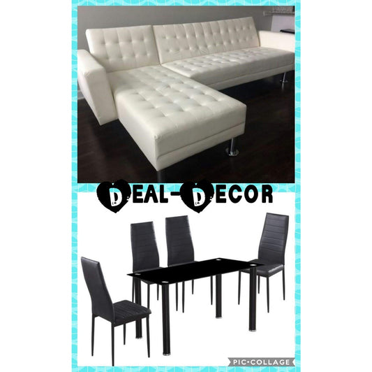 1316/1103 COMBO WHITE SECTIONAL & 5PC DINING