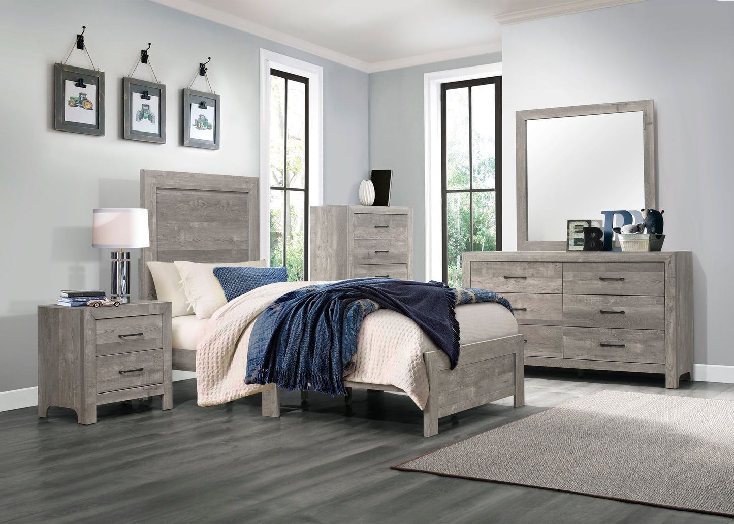 CORBIN COLLECTION TWIN 4PC BEDROOM SET GRAY (B,D,M,N)